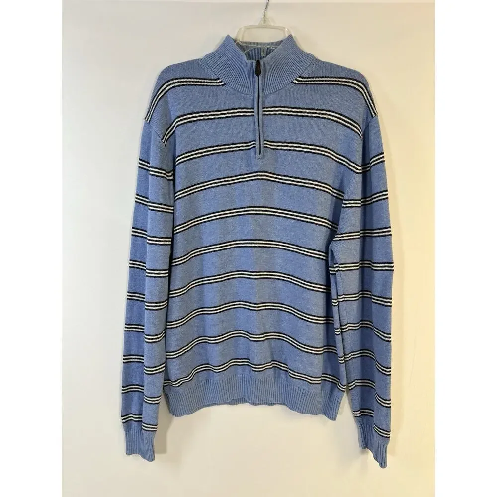 Vintage Brooks Brothers Sweater Men XL 1/4 Zip Supima Cotton Blue Striped Preppy
